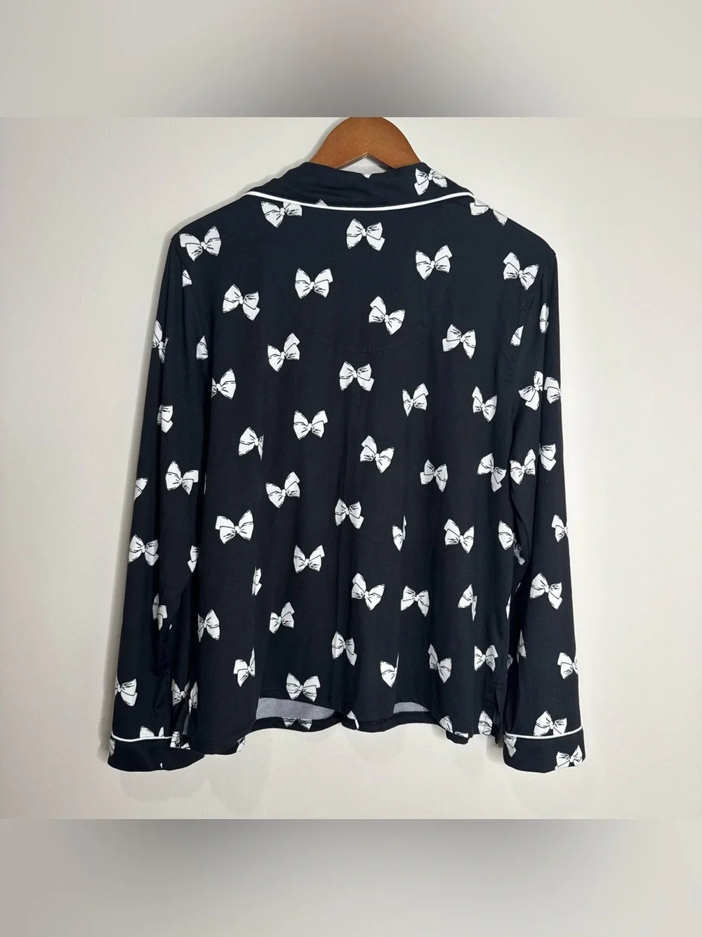 Kate Spade Black and White Bow Printed Button Up Pajama Set Wide Leg Size XL